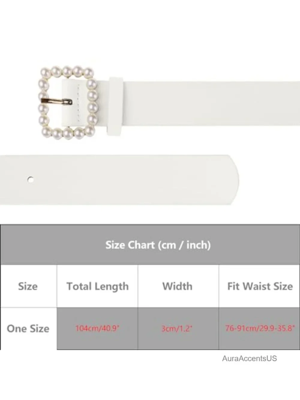 Faux Leather Pearl Buckle Belt, 1.2